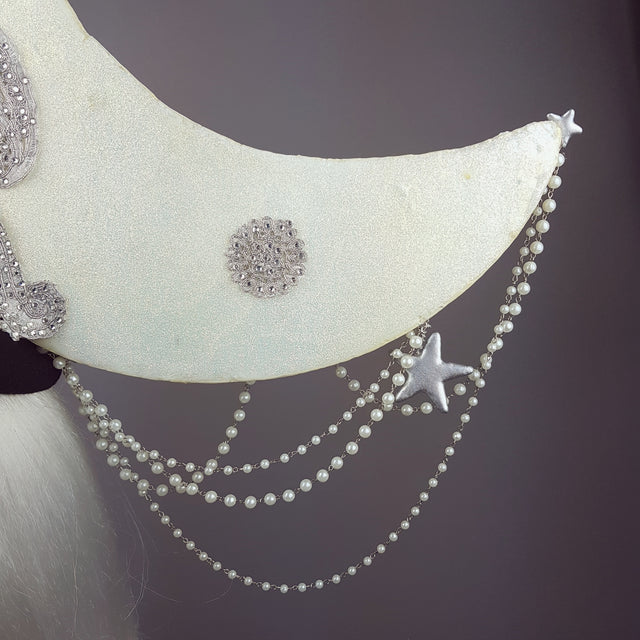 "Selenophile" OTT Glittery Pearl Moon Hat