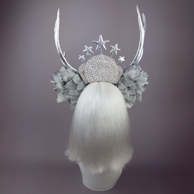 "Narnia" Grey Rose & Silver Antler Headband