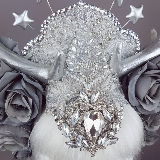 "Narnia" Grey Rose & Silver Antler Headband