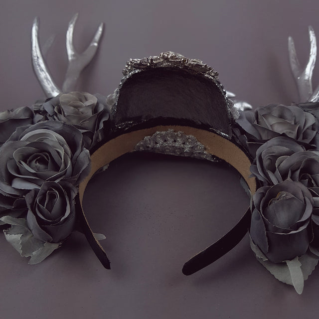 "Narnia" Grey Rose & Silver Antler Headband