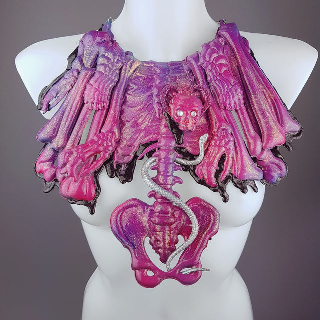 "Boneyard" Purple Skull & Bones Filigree Neckpiece