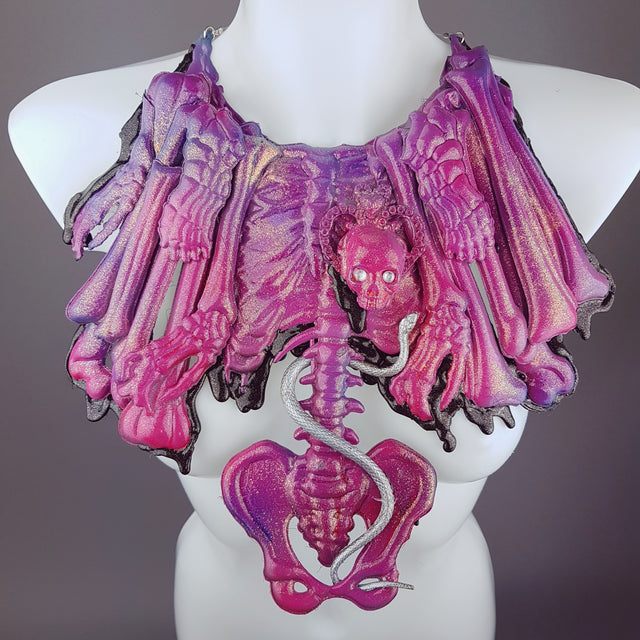 "Boneyard" Purple Skull & Bones Filigree Neckpiece