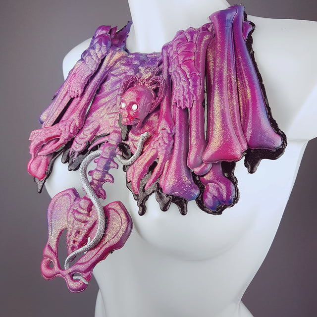 "Boneyard" Purple Skull & Bones Filigree Neckpiece