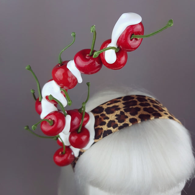 "Rock 'n' Roll Baby" Cherry, Cream & Leopard Print Headband