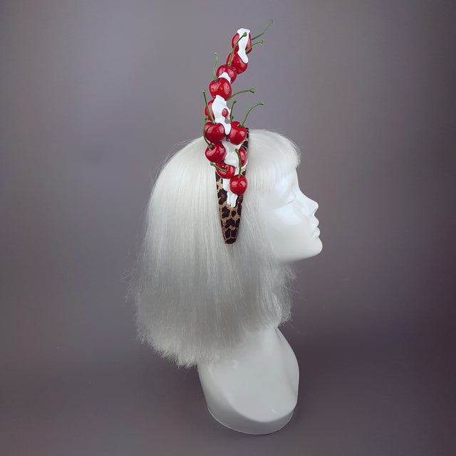 "Rock 'n' Roll Baby" Cherry, Cream & Leopard Print Headband