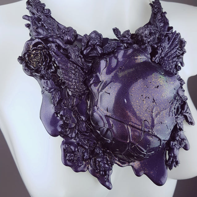 "Mechanical Heart" Deep Purple Filigree Neckpiece