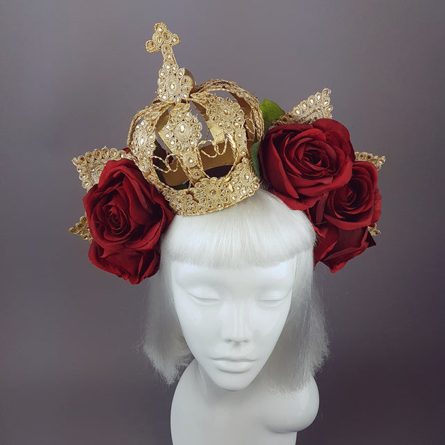 "Lucrezia" Red Rose & Crown Hat