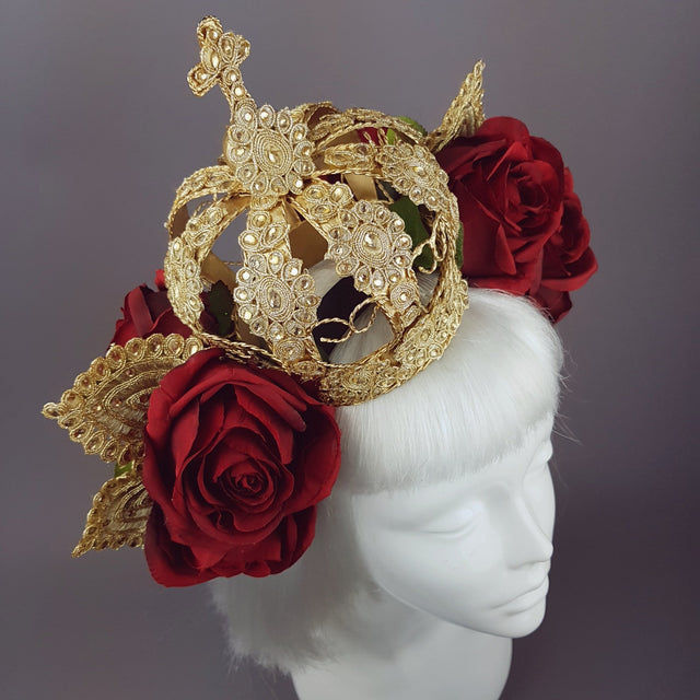 "Lucrezia" Red Rose & Crown Hat