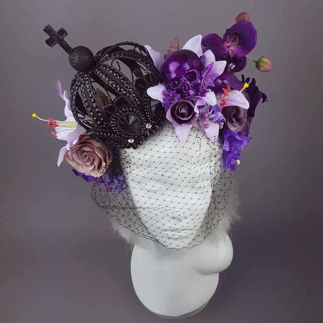 "Dark Queen" Black Crown & Skull Floral Headpiece