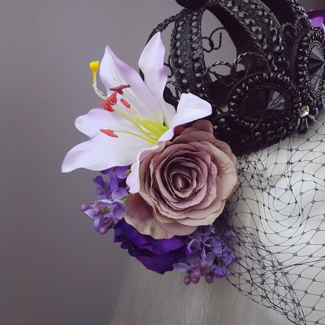"Dark Queen" Black Crown & Skull Floral Headpiece