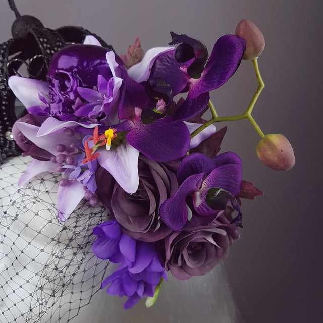 "Dark Queen" Black Crown & Skull Floral Headpiece