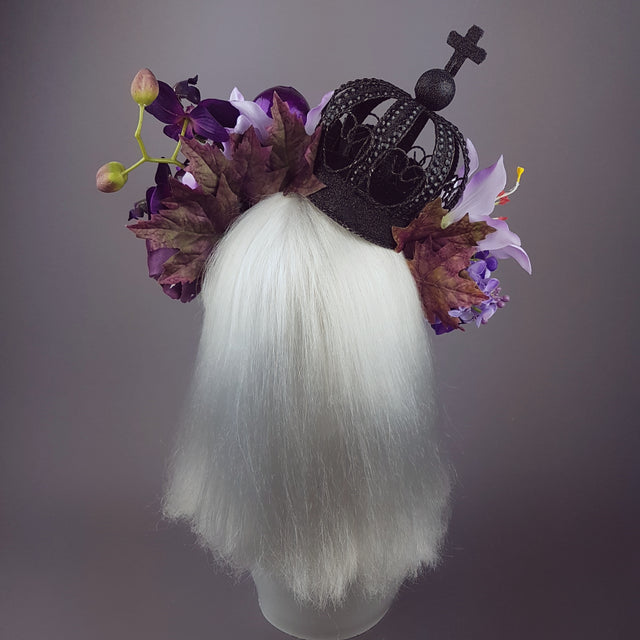 "Dark Queen" Black Crown & Skull Floral Headpiece