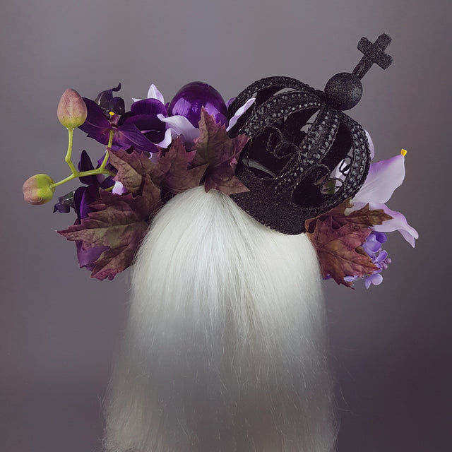 "Dark Queen" Black Crown & Skull Floral Headpiece