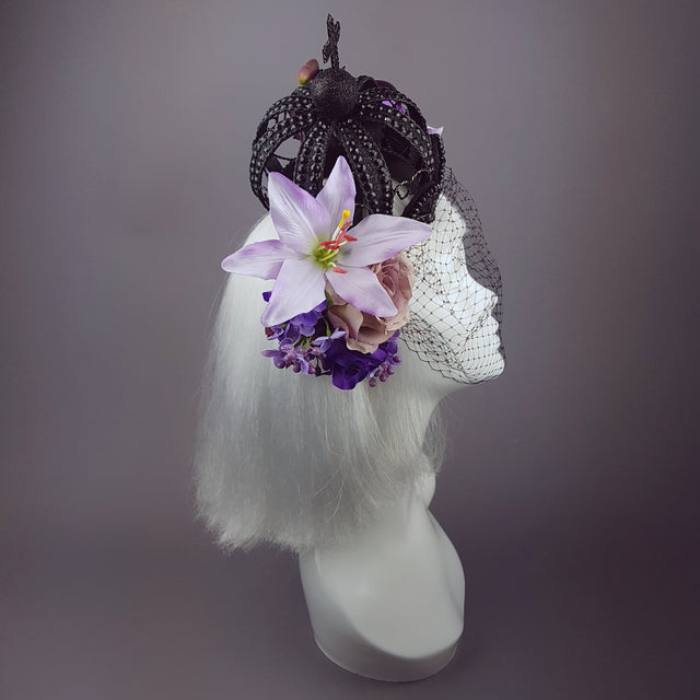 "Dark Queen" Black Crown & Skull Floral Headpiece