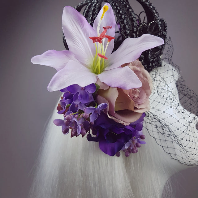 "Dark Queen" Black Crown & Skull Floral Headpiece