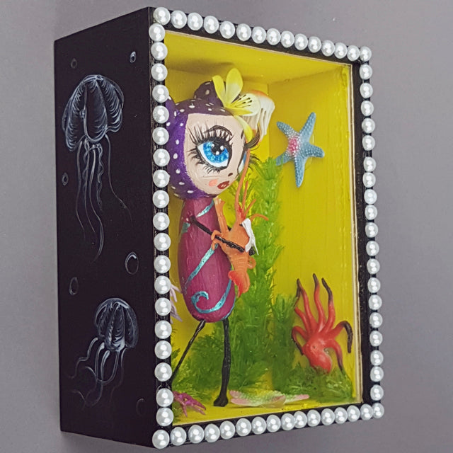 "Adella" Pop Surrealism Doll Sculpture in Framed Box Art