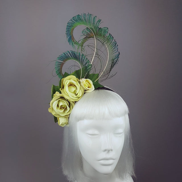 "Ordella" Lime Green Peacock Headdress