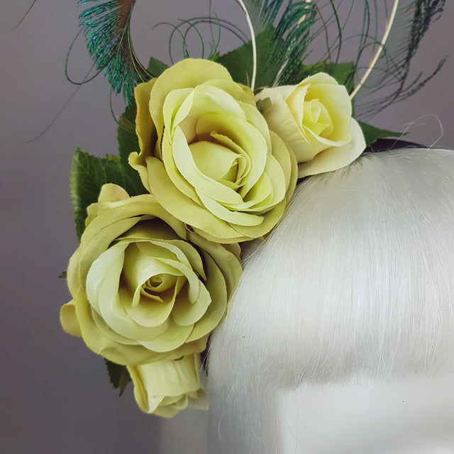 "Ordella" Lime Green Peacock Headdress