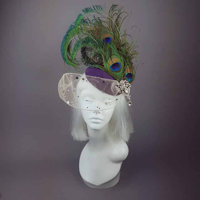 "Cortesana" Veiled Peacock Feather Hat