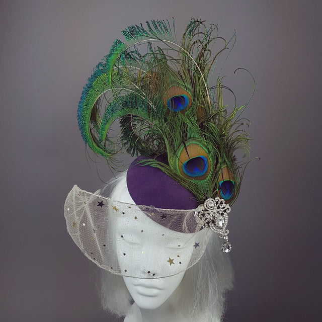 "Cortesana" Veiled Peacock Feather Hat