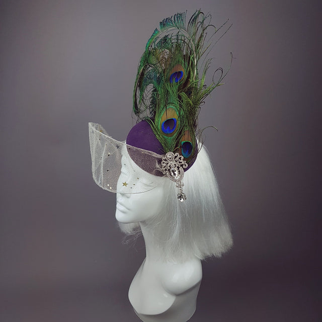 "Cortesana" Veiled Peacock Feather Hat