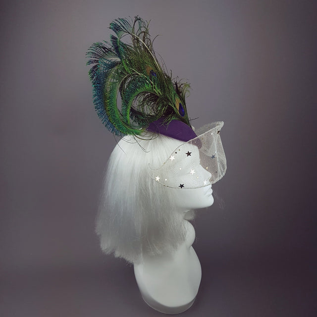 "Cortesana" Veiled Peacock Feather Hat