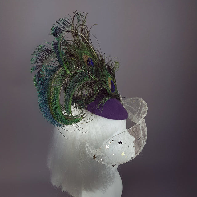 "Cortesana" Veiled Peacock Feather Hat