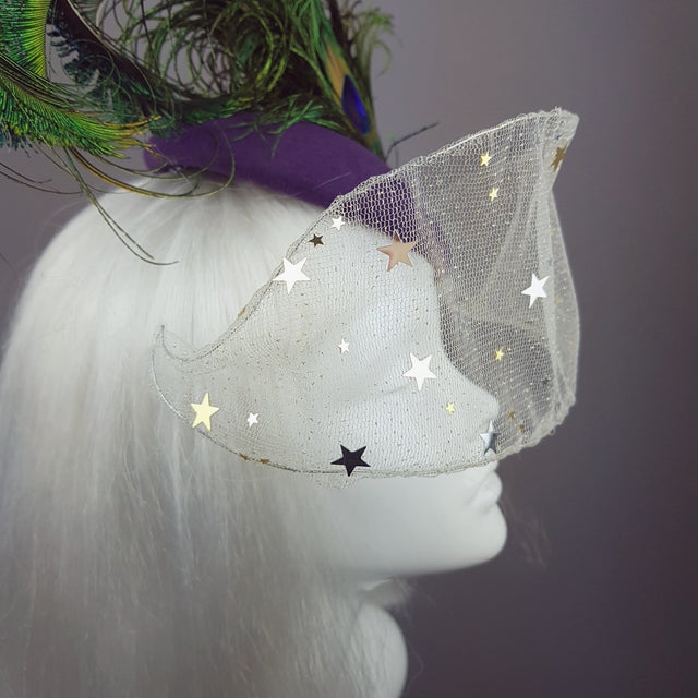 "Cortesana" Veiled Peacock Feather Hat