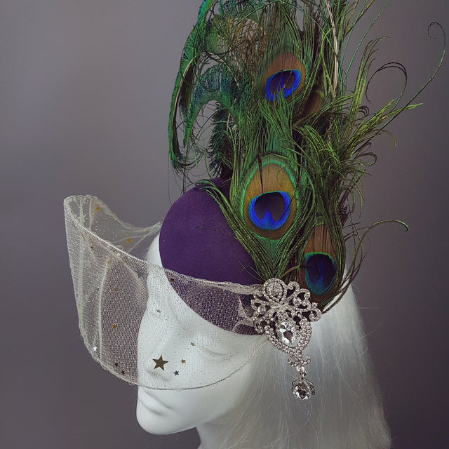 "Cortesana" Veiled Peacock Feather Hat