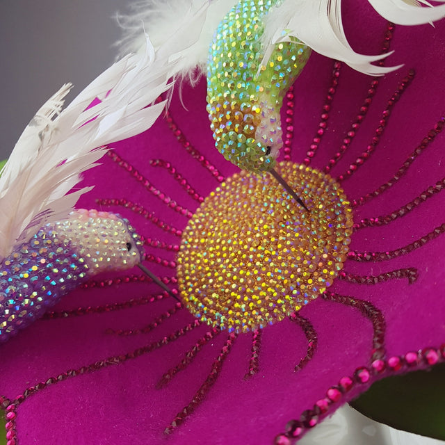 "In Flight" Huge Flower & Hummingbird Hat