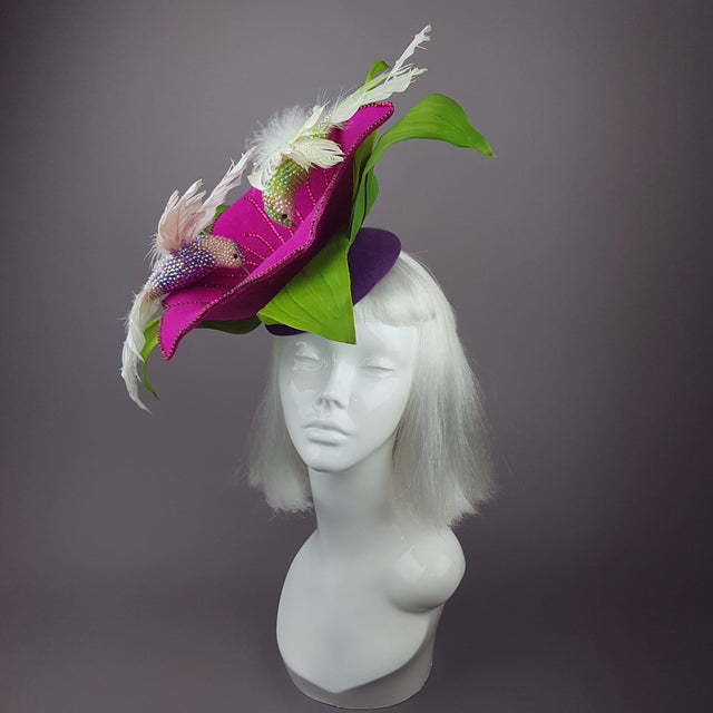 "In Flight" Huge Flower & Hummingbird Hat