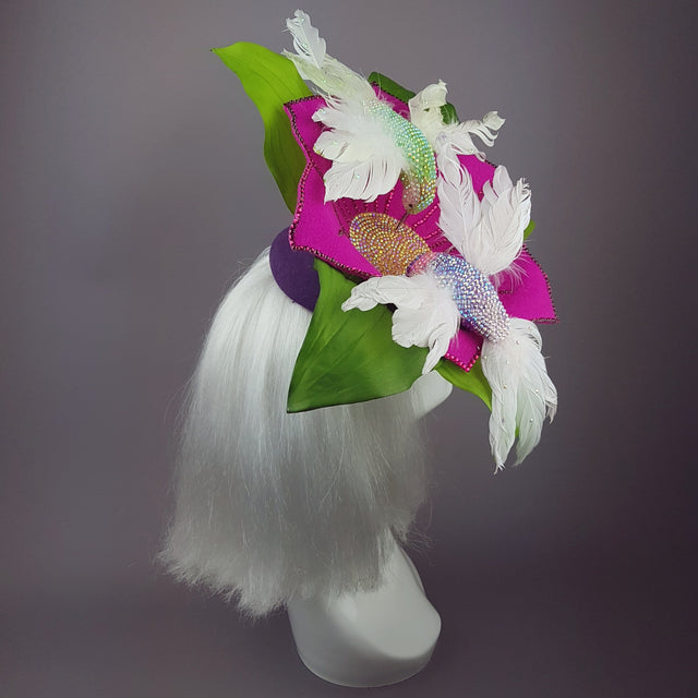 "In Flight" Huge Flower & Hummingbird Hat