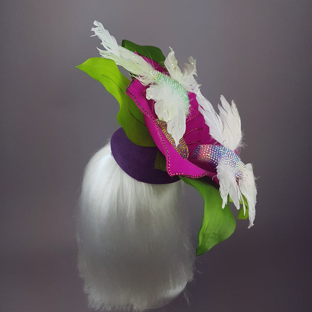 "In Flight" Huge Flower & Hummingbird Hat