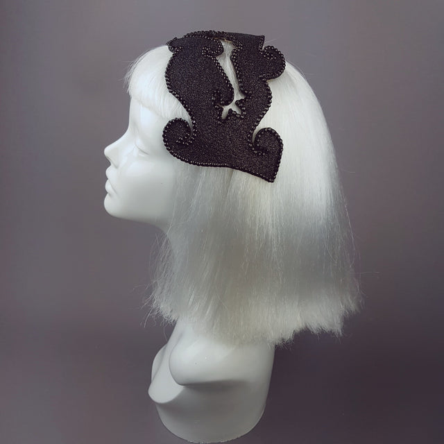 "Dame" Black Glitter Vintage Headpiece