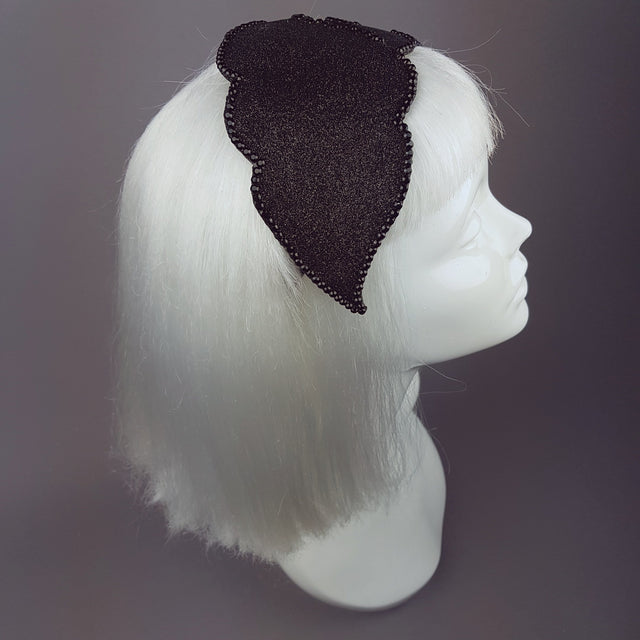 "Dame" Black Glitter Vintage Headpiece