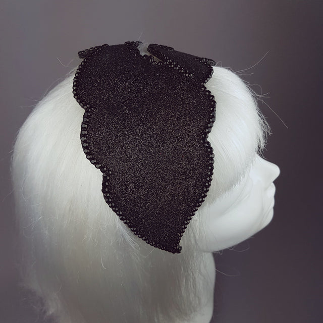 "Dame" Black Glitter Vintage Headpiece