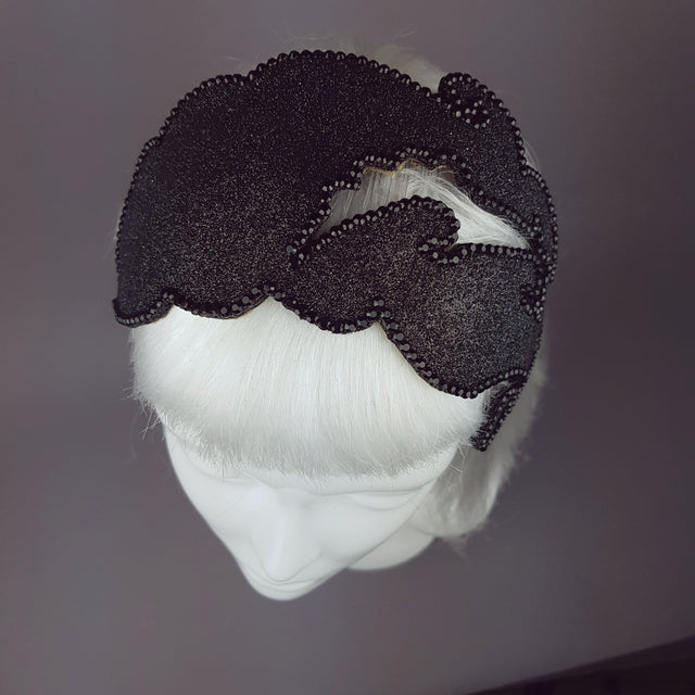 "Dame" Black Glitter Vintage Headpiece