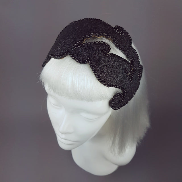 "Dame" Black Glitter Vintage Headpiece