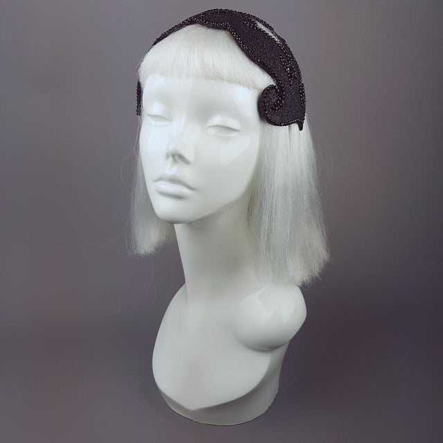 "Dame" Black Glitter Vintage Headpiece