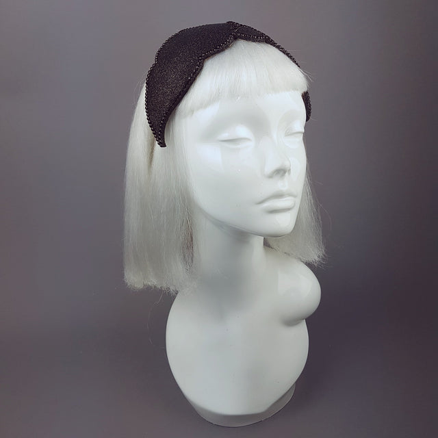 "Dame" Black Glitter Vintage Headpiece