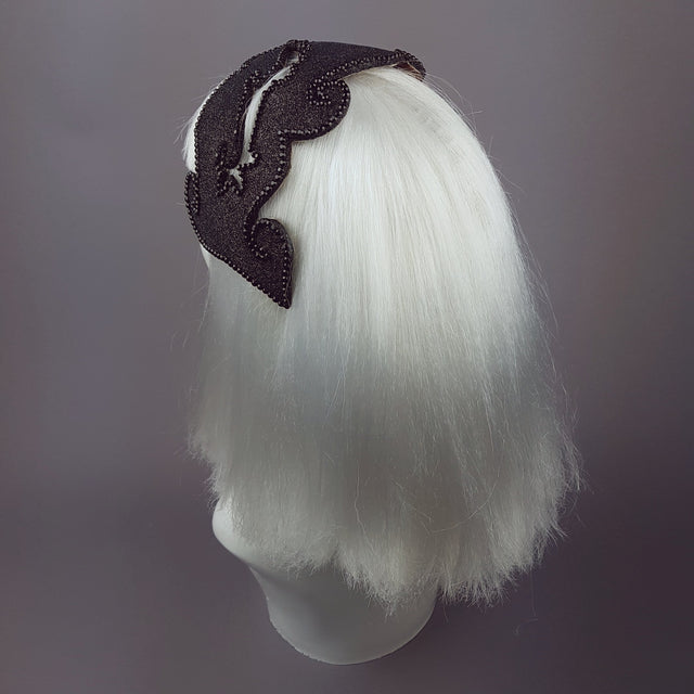 "Dame" Black Glitter Vintage Headpiece