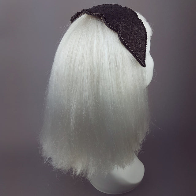 "Dame" Black Glitter Vintage Headpiece