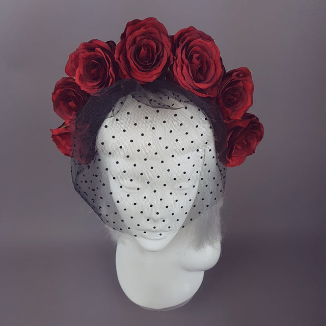 "Rouge" Red Rose Flower Crown with Veil
