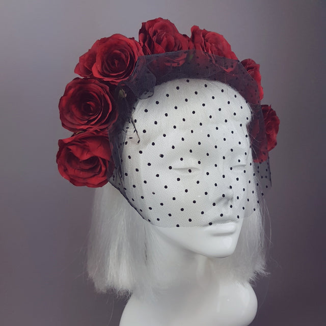"Rouge" Red Rose Flower Crown with Veil