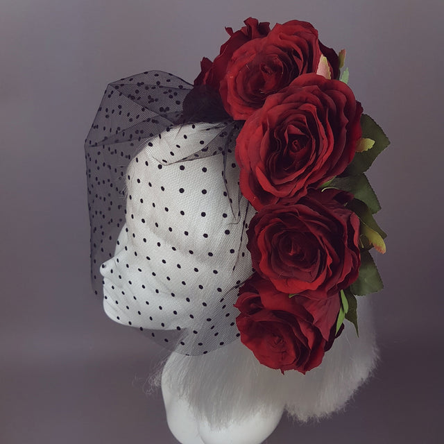 "Rouge" Red Rose Flower Crown with Veil