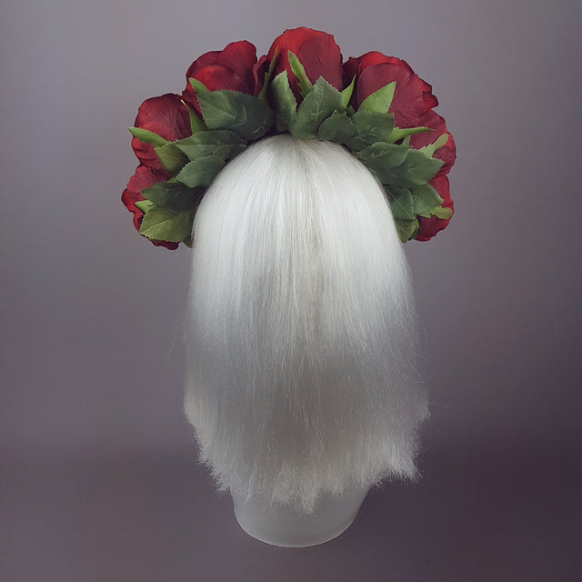 "Rouge" Red Rose Flower Crown with Veil