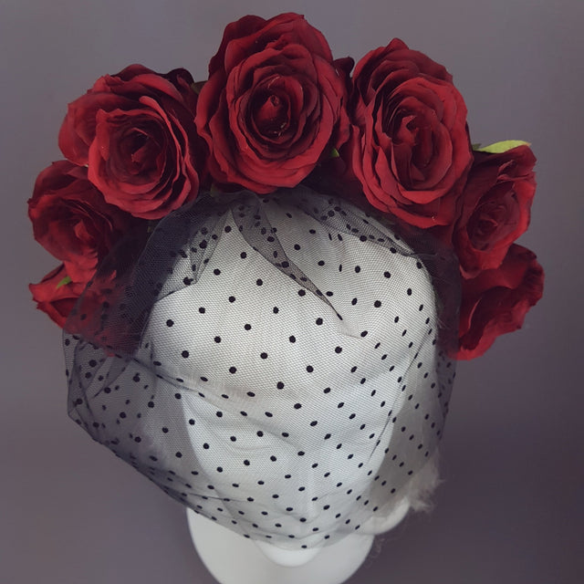 "Rouge" Red Rose Flower Crown with Veil