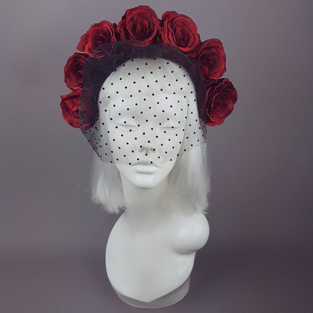 "Rouge" Red Rose Flower Crown with Veil