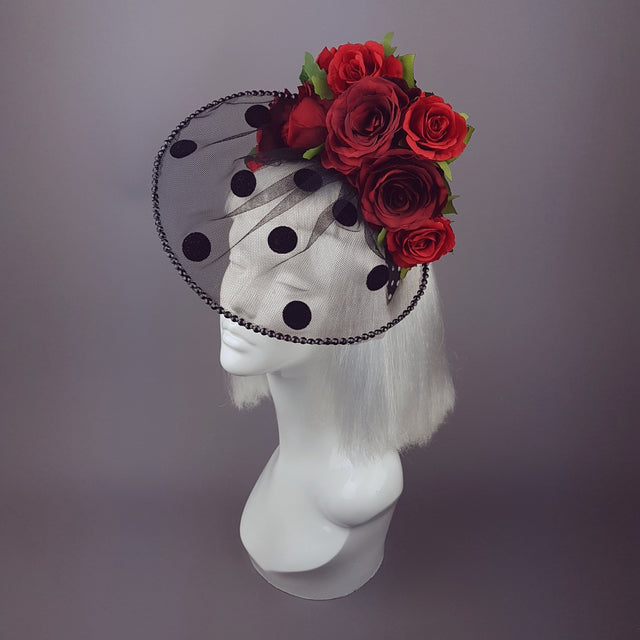 "Rosetta" Polka-dot veil Red Rose Hat