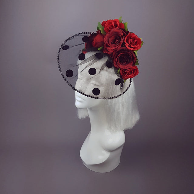 "Rosetta" Polka-dot veil Red Rose Hat